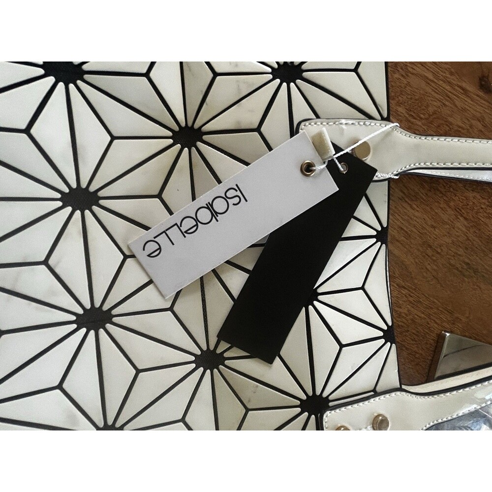 Isabelle Ivory Geometric Tile Handbag Handle Tote Multi Pocket Top Zip New - Picture 5 of 12